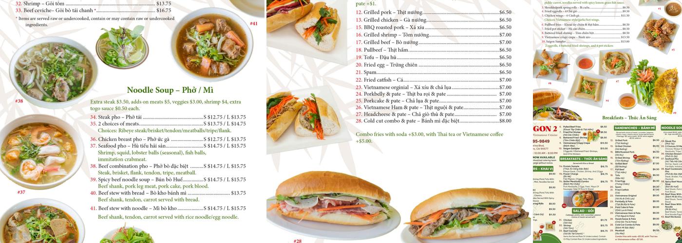 Saigon 2 Restaurant Menu