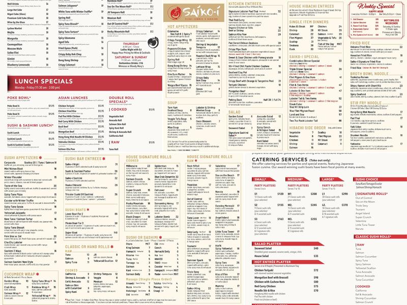 Saiko-i Sushi Lounge & Hibachi Menu