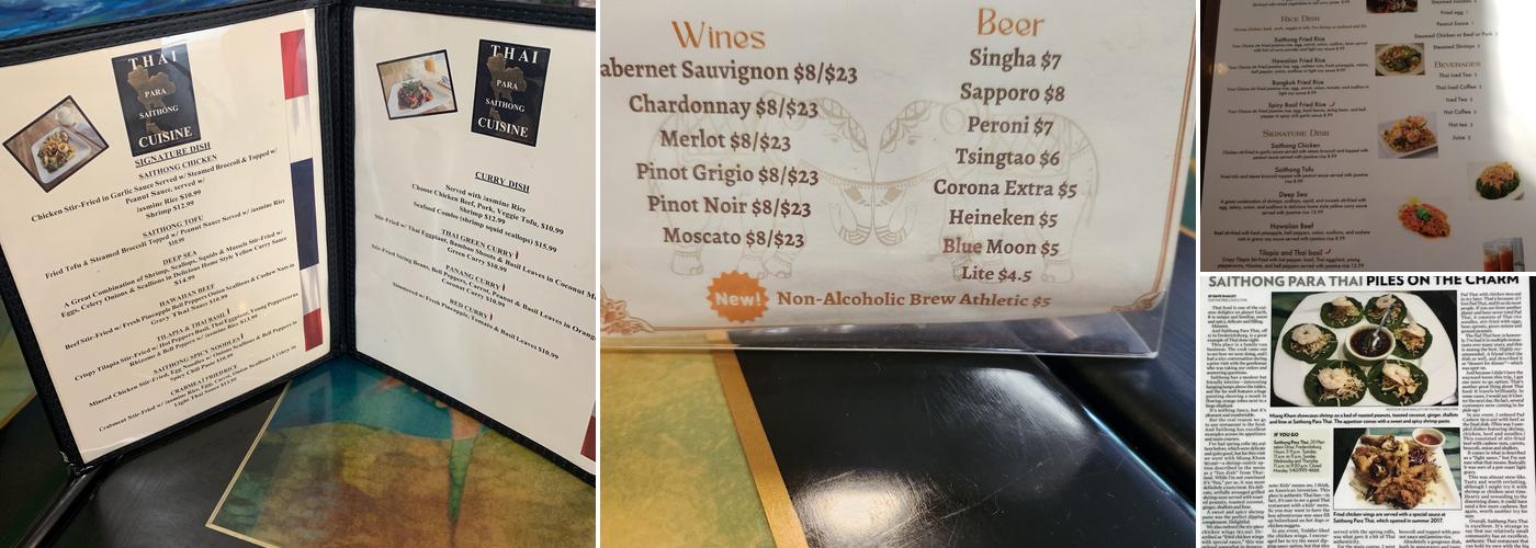 Saithong Para Thai Menu