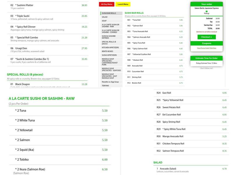 Sakan Bento Japanese Express Menu