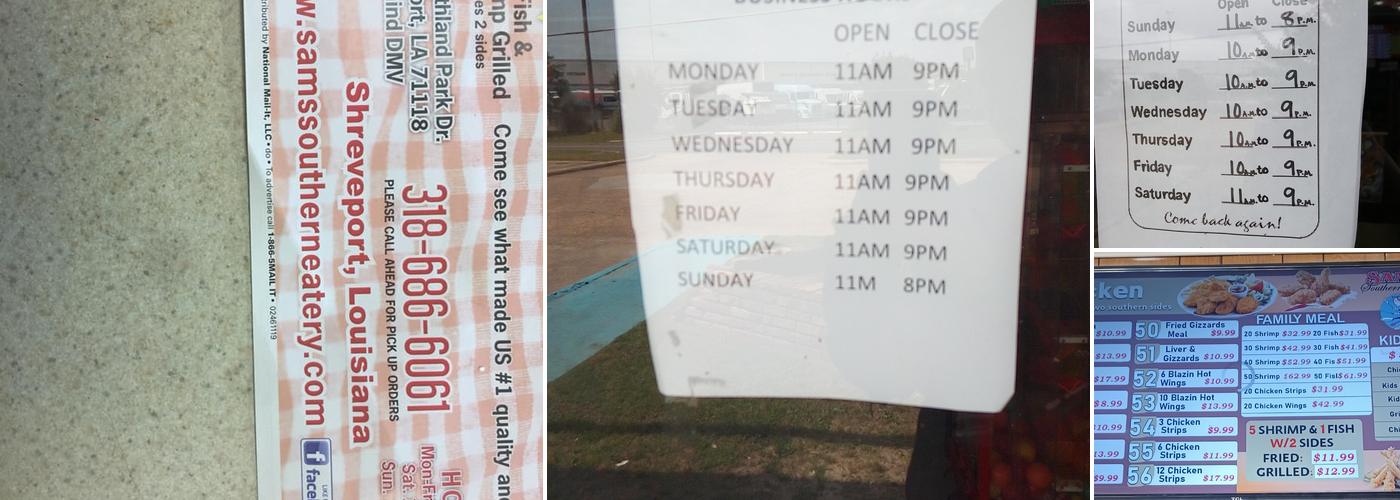 Sam's Seafood & Grill Menu