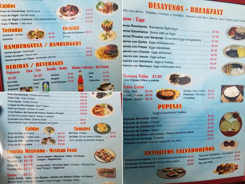 San Vicente Restaurant Pupusas Menu