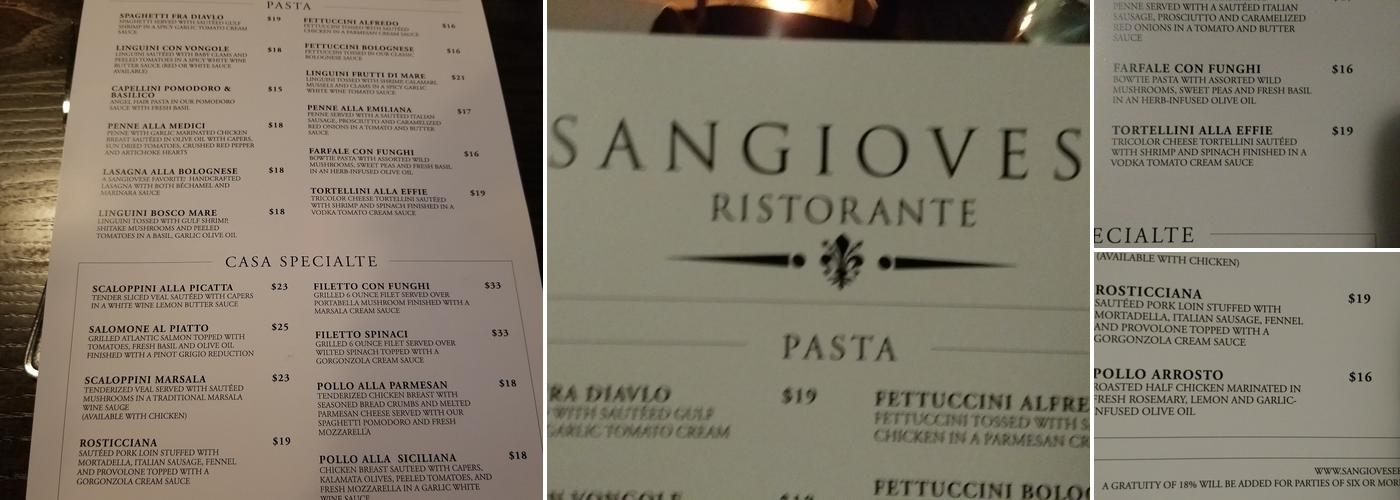 Sangiovese Ristorante Menu