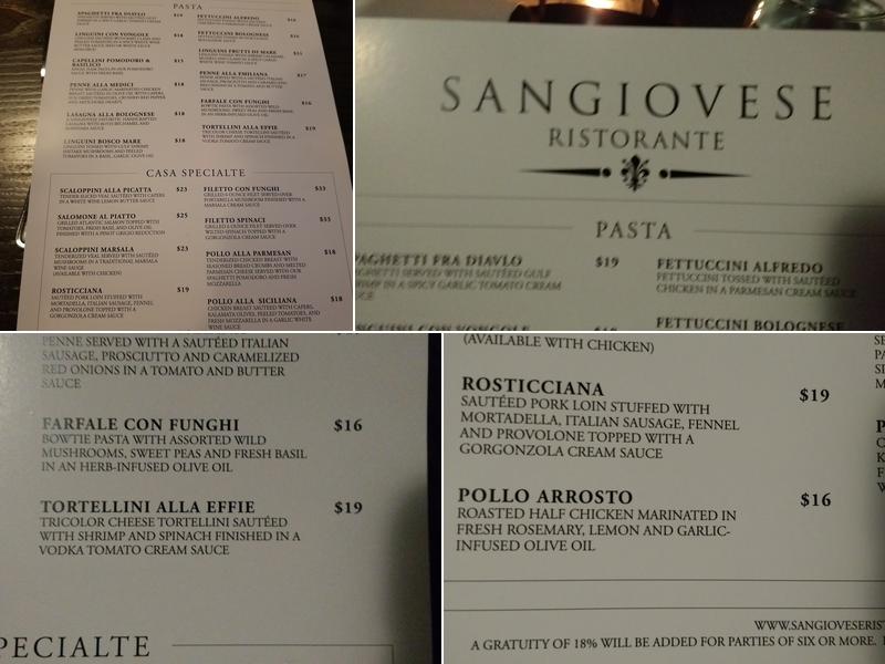 Sangiovese Ristorante Menu