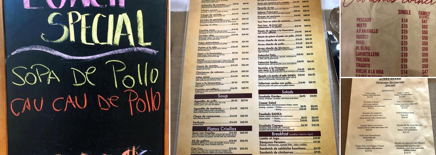 Sanka, Peruvian Restaurant Menu