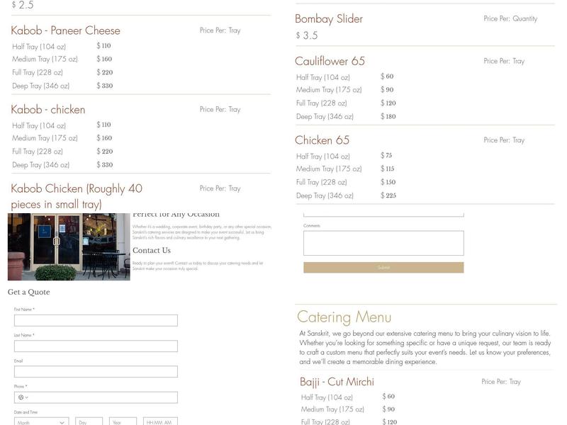 Sanskrit - new age indian Menu