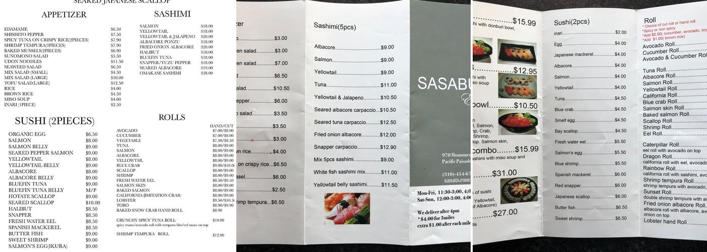 Sasabune Express Menu