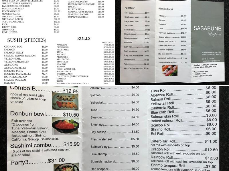 Sasabune Express Menu