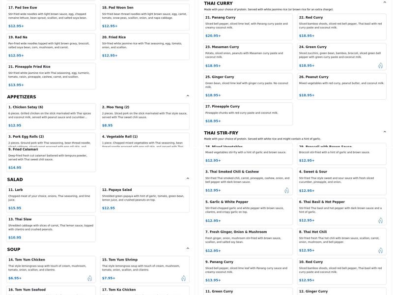Sawasdee Menu