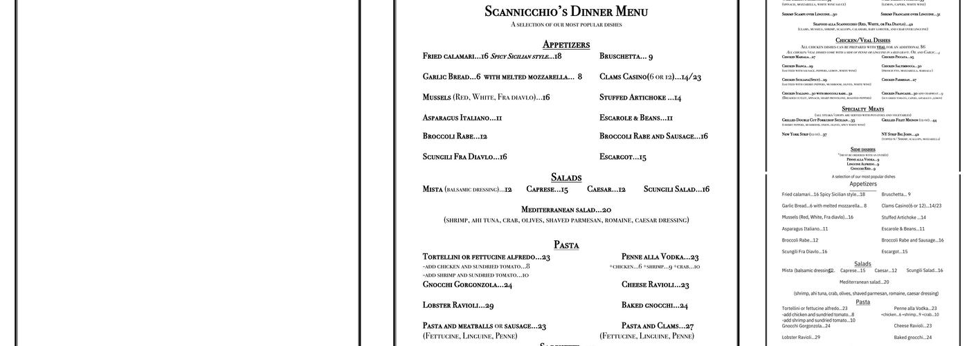 Scannicchio's Menu