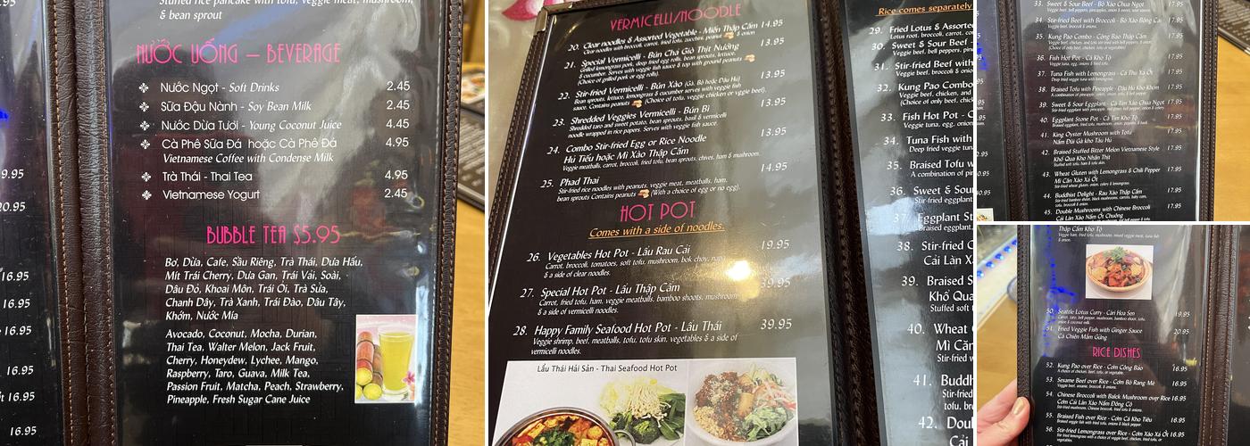 Seattle Lotus Vegetarian Restaurant Menu