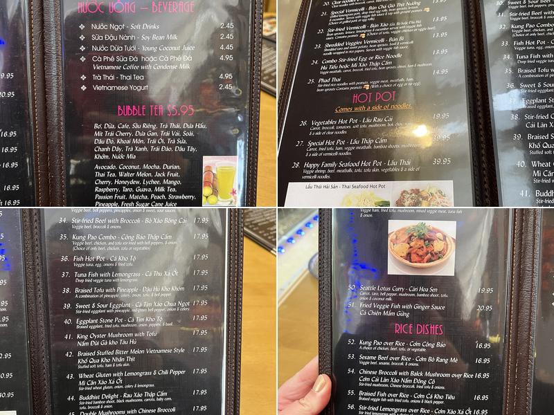 Seattle Lotus Vegetarian Restaurant Menu