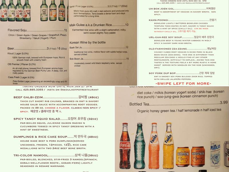 Seoul Hot Pot Menu