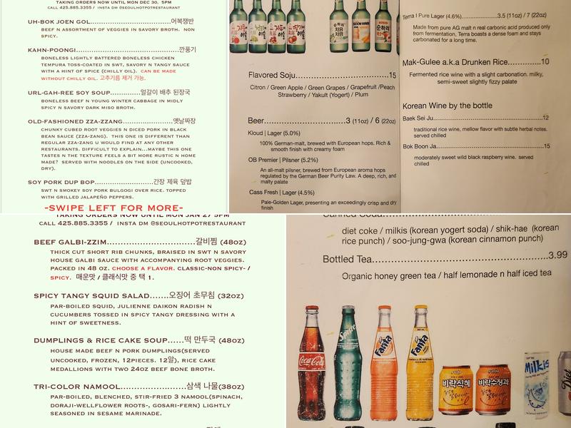 Seoul Hot Pot Menu