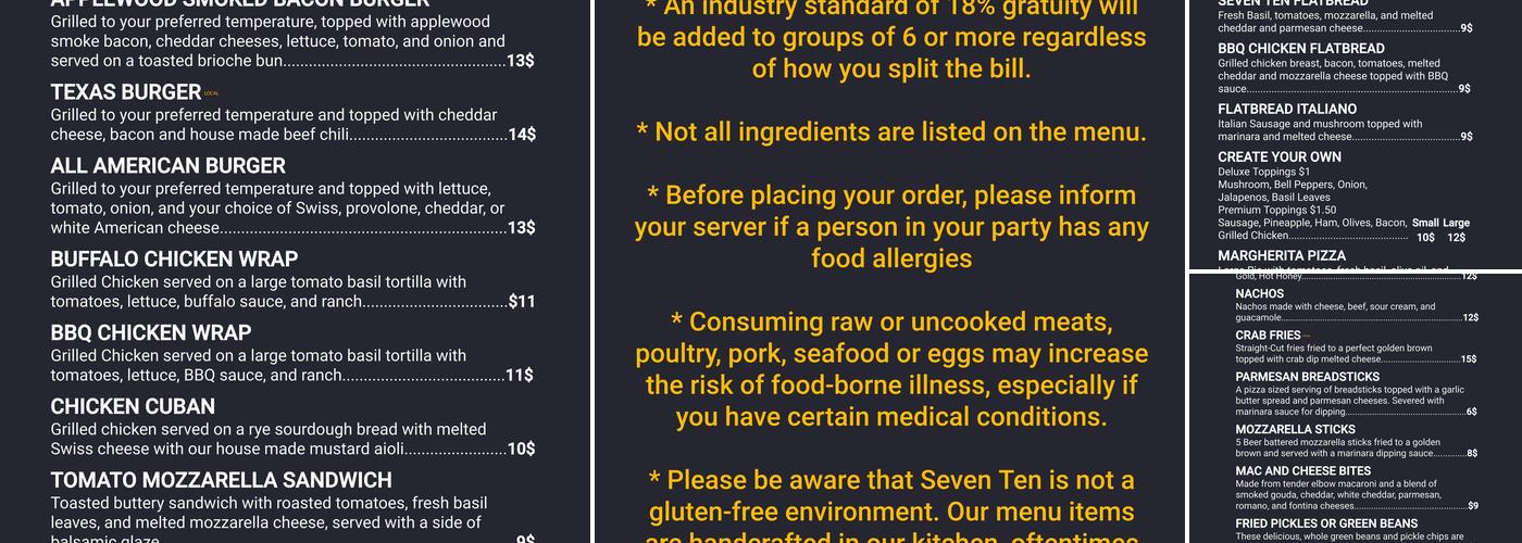 Seven Ten Menu