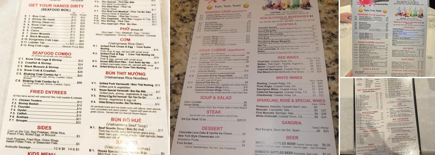 Shaking Crab Menu