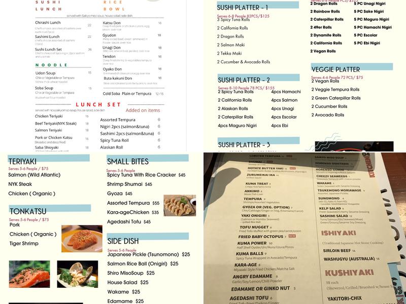 Shiro Kuma Sushi Menu