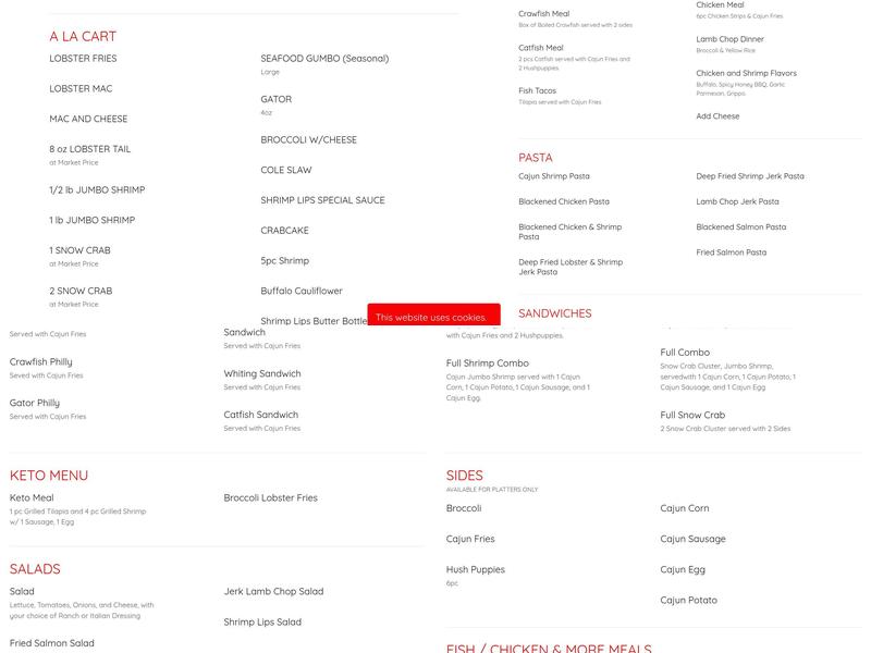 Shrimp Lips Seafood Menu