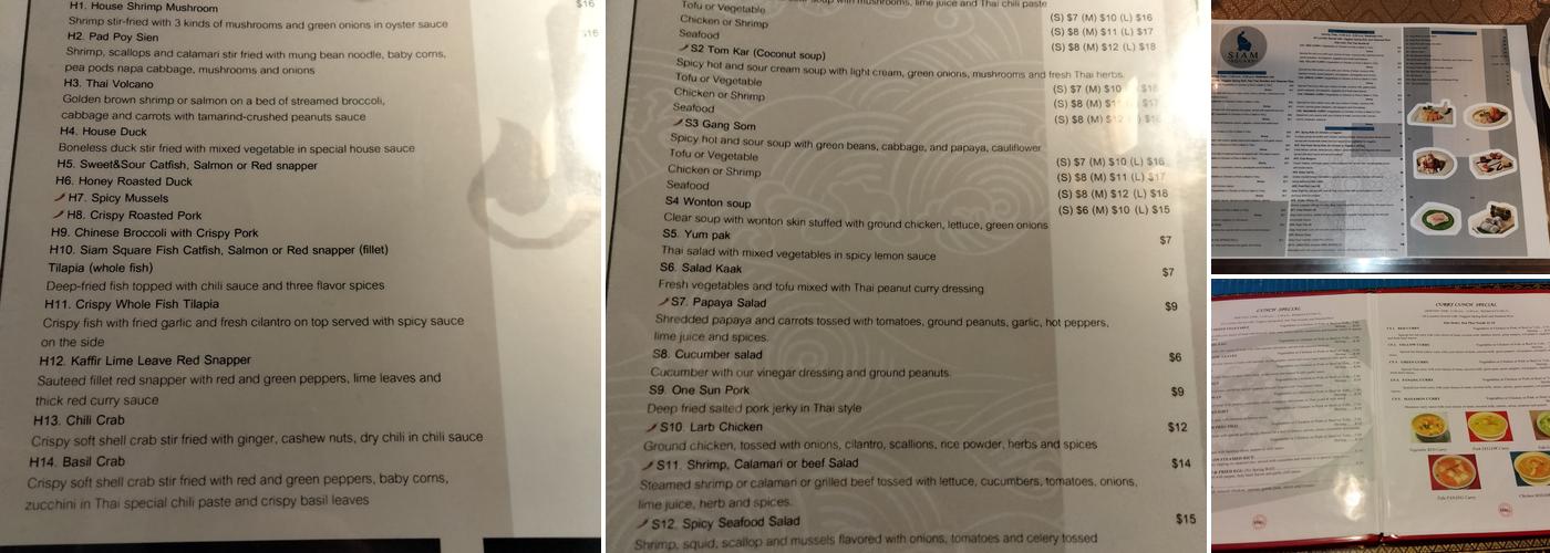 Siam Square Menu