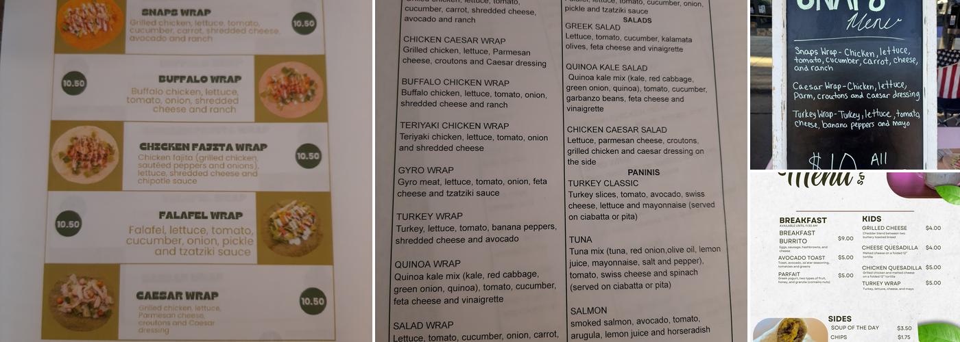 Snaps Wraps Menu