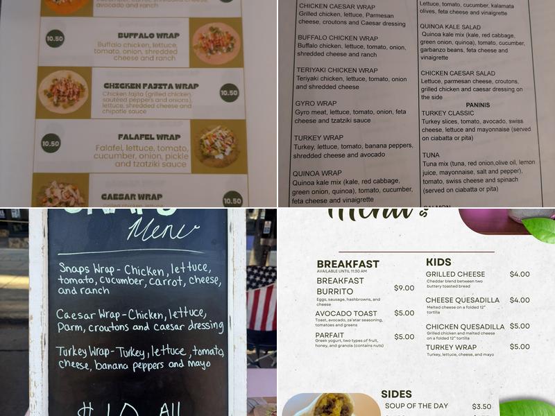 Snaps Wraps Menu