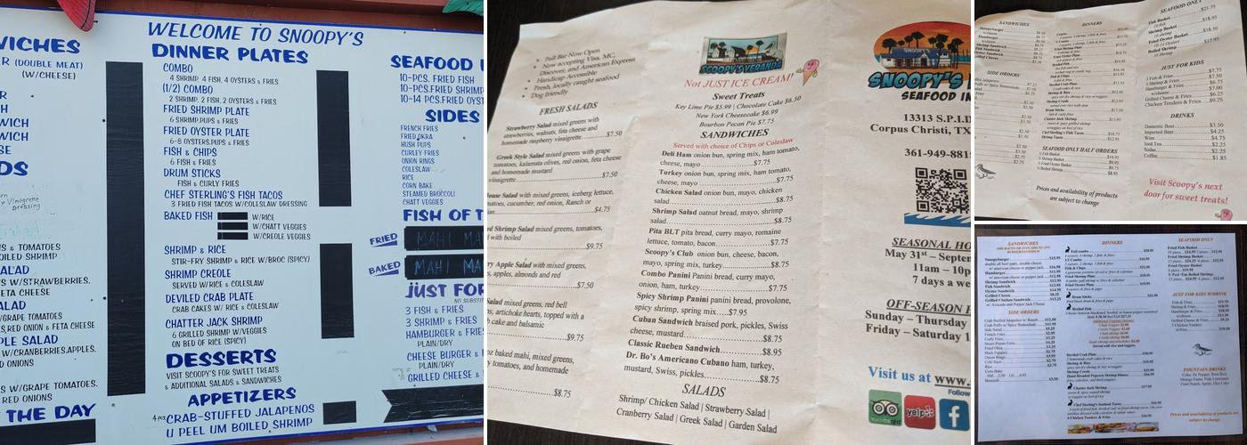 Snoopy's Pier Menu