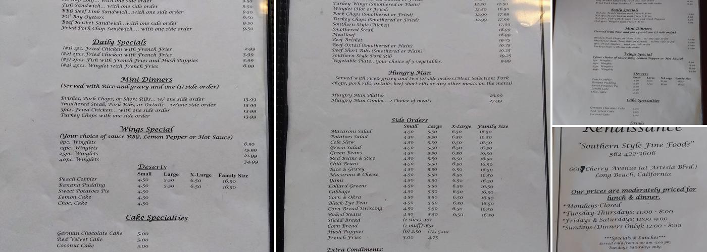 Soul Food Renaissance Menu