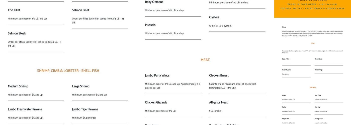 Soultran's Seafood Menu