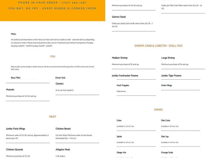 Soultran's Seafood Menu