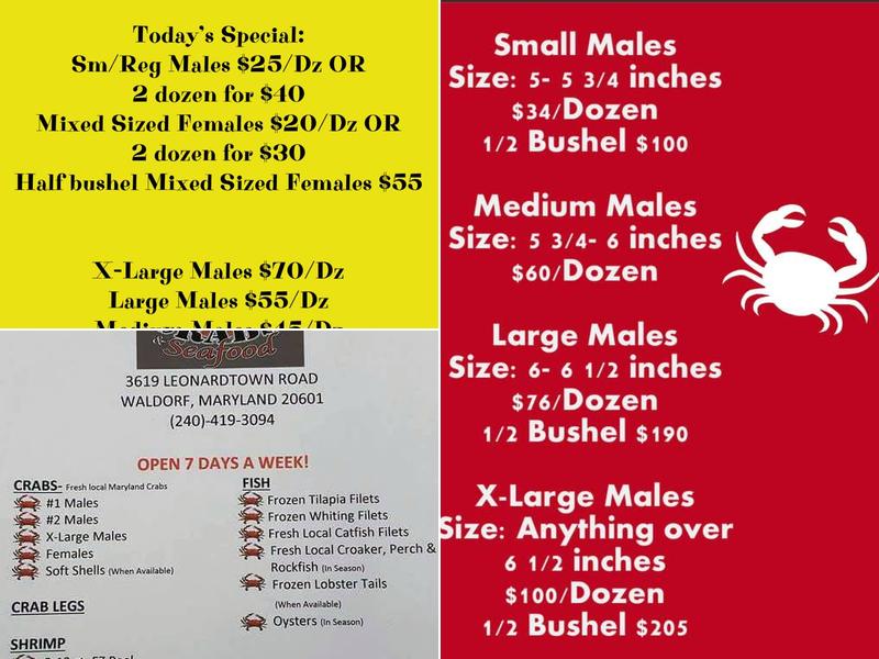 Southern Maryland Crabs & Seafood Menu