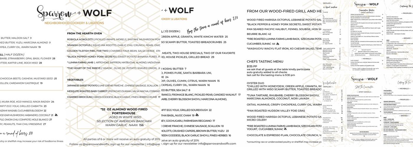 Sparrow + Wolf Menu