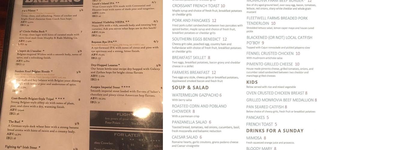 Spencer Devon Brewing Menu