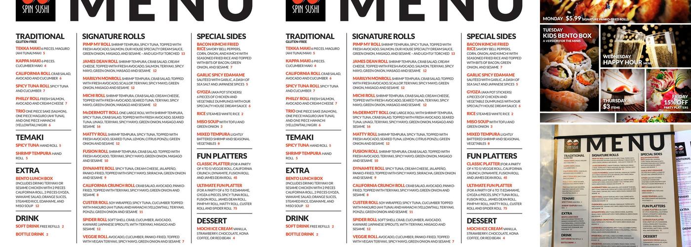 Spin Sushi Menu