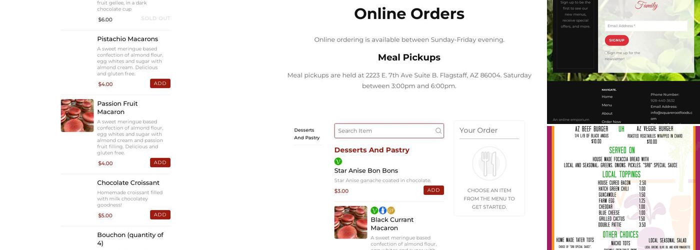 Square Root Foods Menu