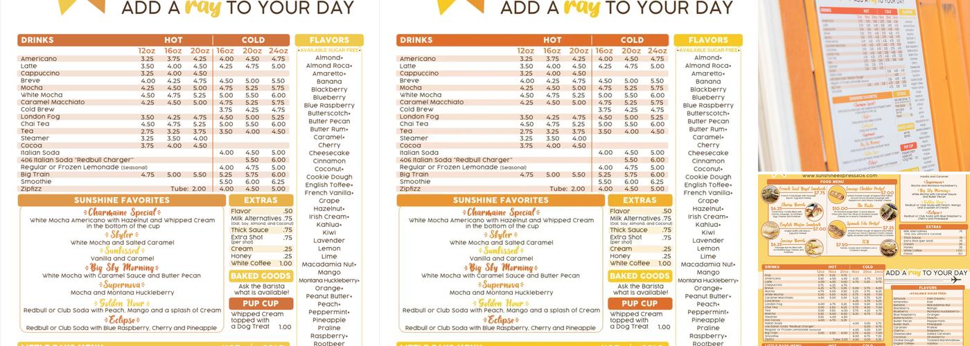 Sunshine Express Menu