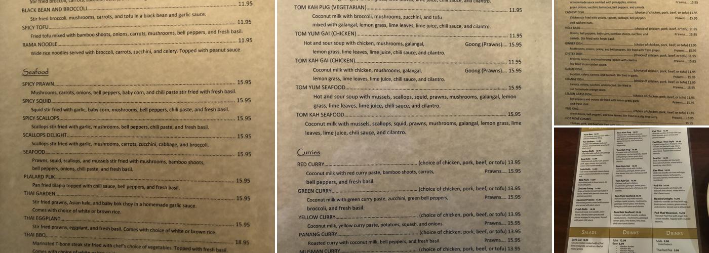 Supon's Thai Kitchen Menu