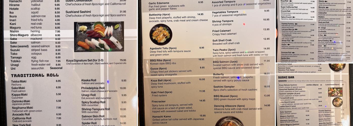 SUSHI KOYA Menu