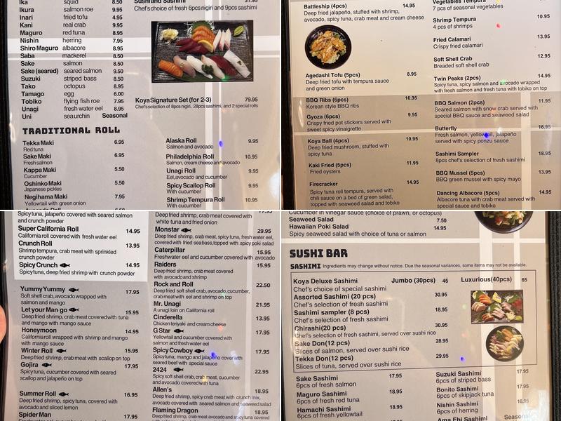 SUSHI KOYA Menu