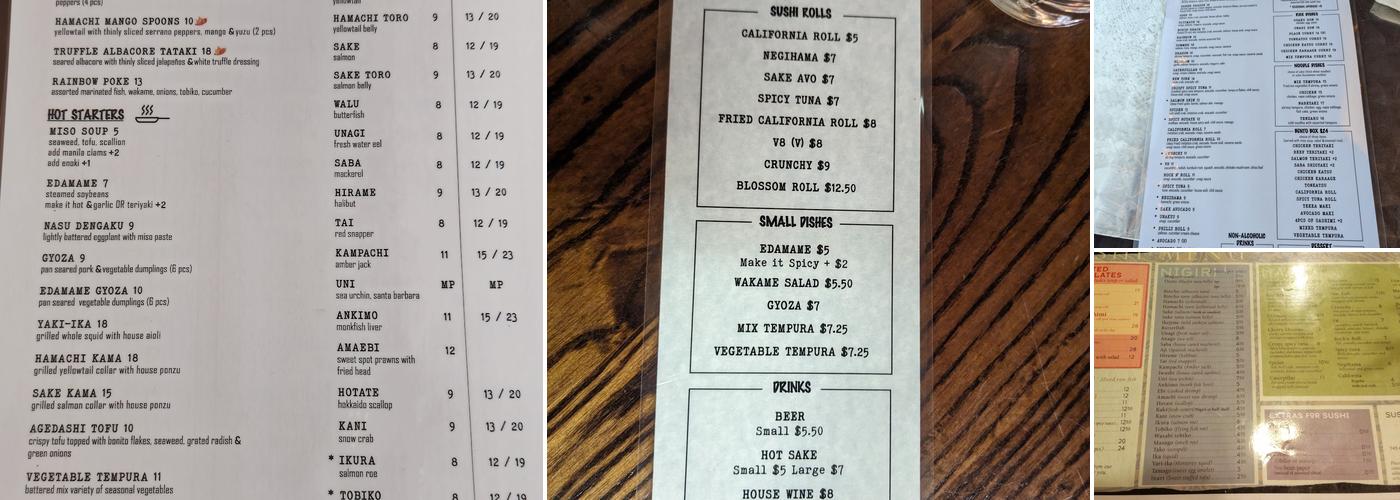 Sushi On North Beach Menu