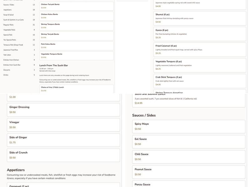 Sushi Yes Menu