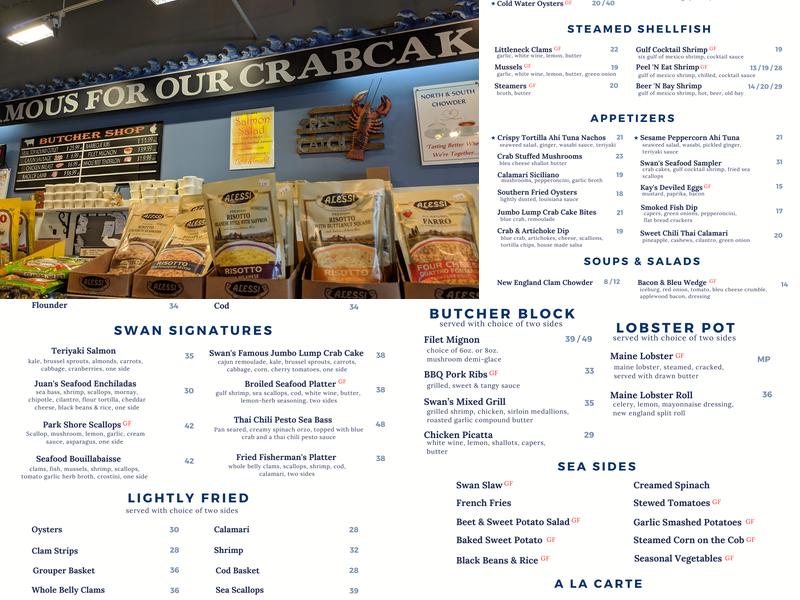 Swan River Seafood Restaurant & Fish Market Menu