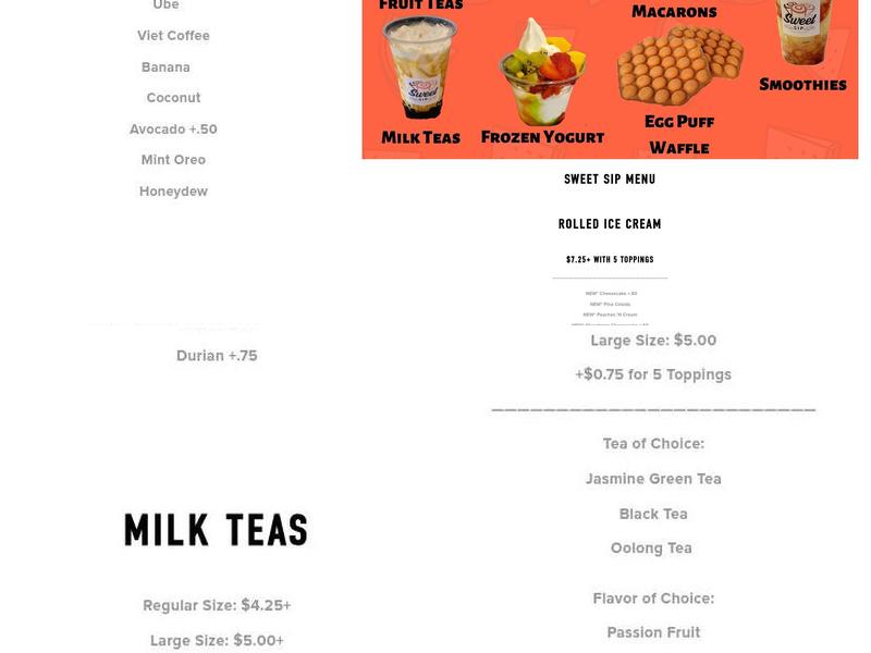 Sweet Sip Menu