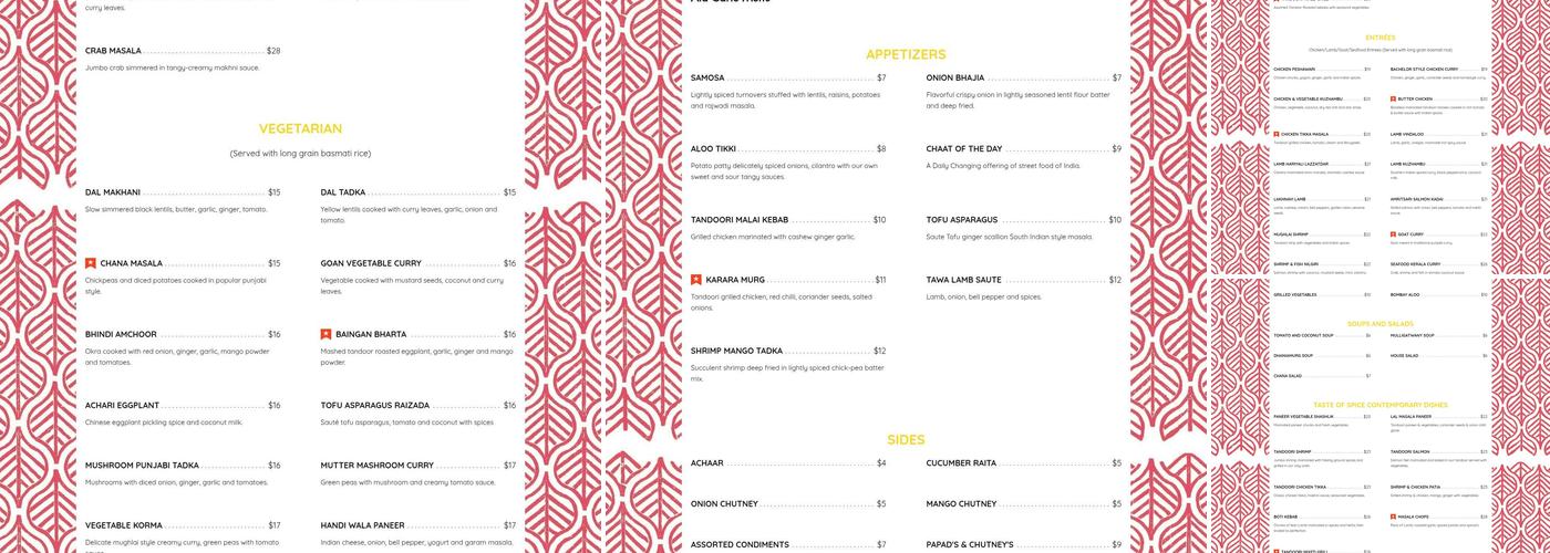 Taste of Spice Menu