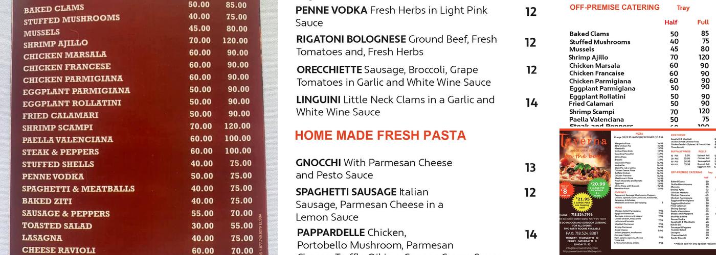 Taverna Pizza Menu