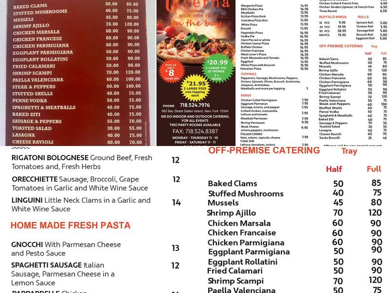 Taverna Pizza Menu