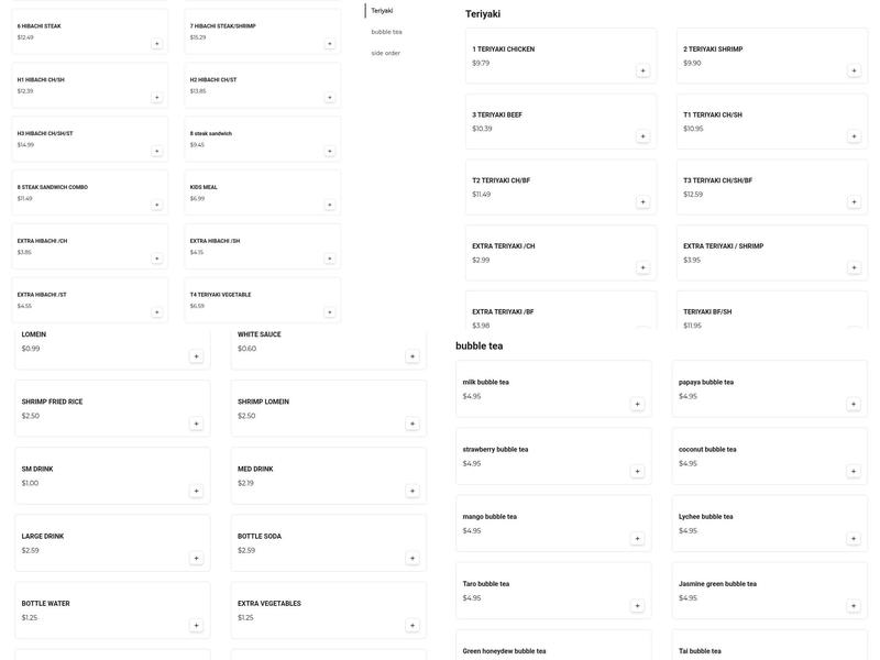 Teriyaki Japan Menu