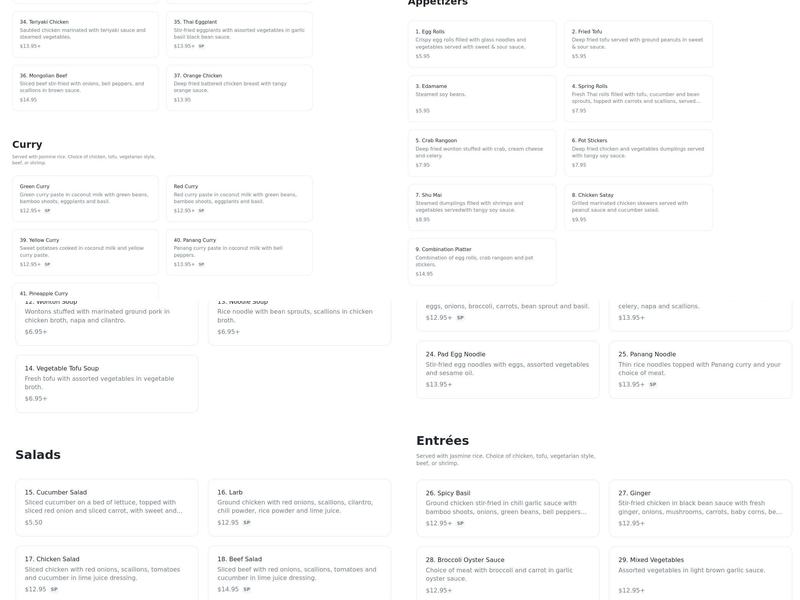 Thai Square Restaurant Menu