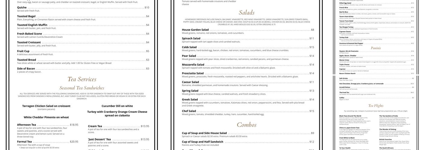 The Tea Shoppe Menu