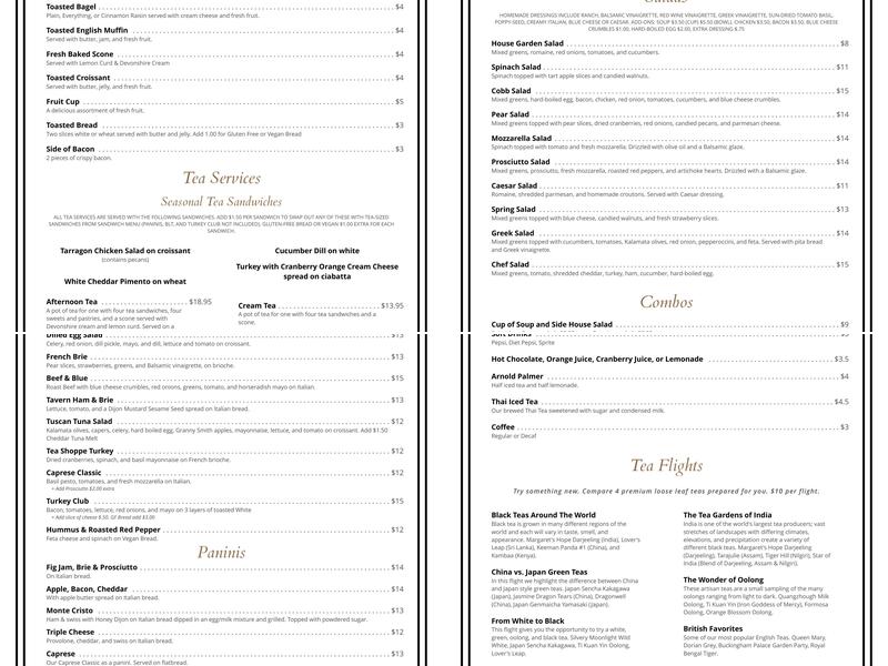 The Tea Shoppe Menu