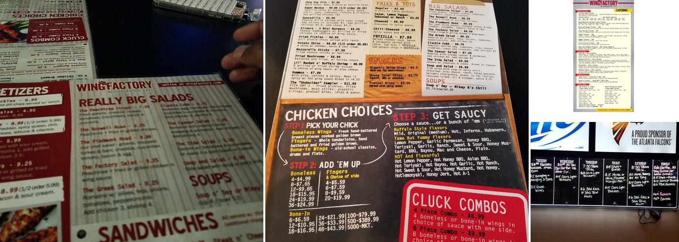 Wing Factory Menu